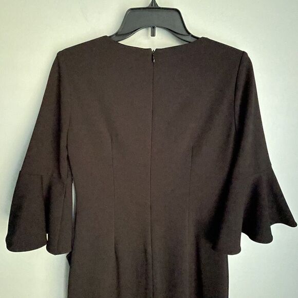 Lauren Ralph Lauren Black Dress Size 2 Bell Sleeves Crepe Dress Ruffled Hem - Picture 12 of 12